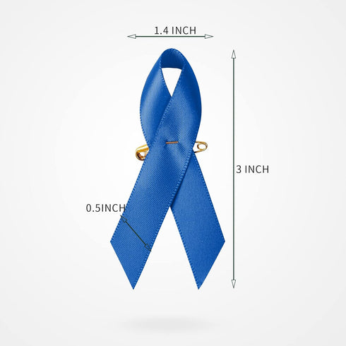 200 Pieces Blue Satin Awareness Ribbons with Safety Pins 1.4 x 3 inch...
