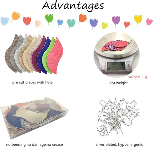 AOUXSEEM 181 Pcs Leaf Faux Leather Earrings Making Kit for Beginner, Contains 60 Pre Cut Lightweight Glitter Printed Synthetic Fabric Pieces and H...