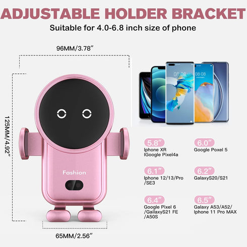 Wireless Car Charger, 15W Auto-Clamping Car Charger Mount, Air Vent Car Charging Holder for iPhone 14/14 Pro/13/13 Pro /12/12 Pro/ 11/11 Pro/Xr/Xs...