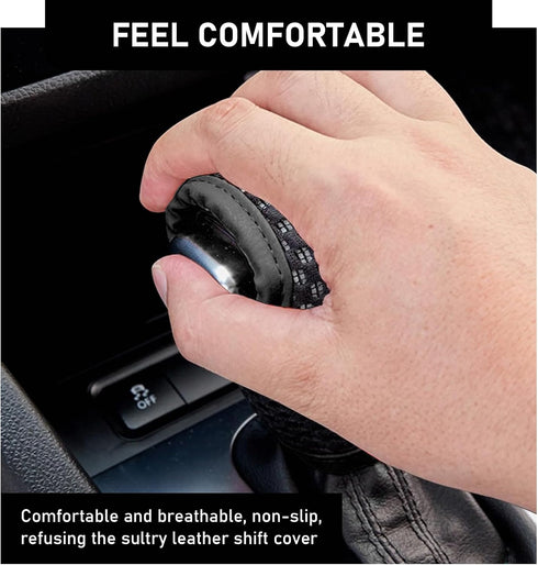 1 PC Car Shift Knob Cover, 5D Mesh Fabric Velcro Opening T-Shaped Sweat-Absorbent Non-Slip Breathable Gear Shift Head Dust-Proof Decorative Cover,...