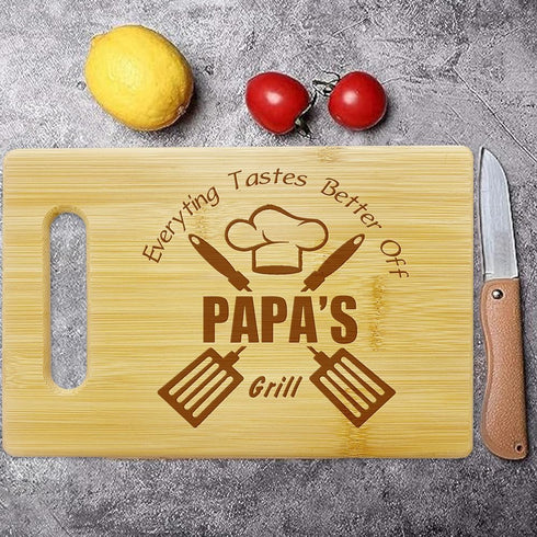Everything Tastes Better Off Papa's Grill-Cutting Boards for Kitchen,Cute Bamboo Cutting Board,Papa Dad Cooking Gifts,Gifts for PAPA 10.6x7 Inch...