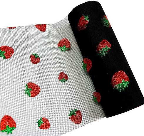 Shiny Strawberry Glitter Tulle Rolls 6 inch x 10 Yards (30 feet) Black Color for Table Runner Chair Sash Bow Pet Tutu Skirt Sewing Crafting Fabric...