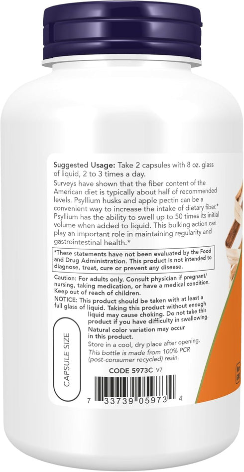 NOW Supplements, Psyllium Husk Caps 700 mg with 50 mg of Apple Pectin, Intestinal Health*, 180 Veg Capsules...