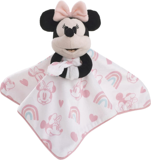 Disney Minnie Mouse White, Pink, and Aqua Rainbow and Heart Lovey Security Blanket...