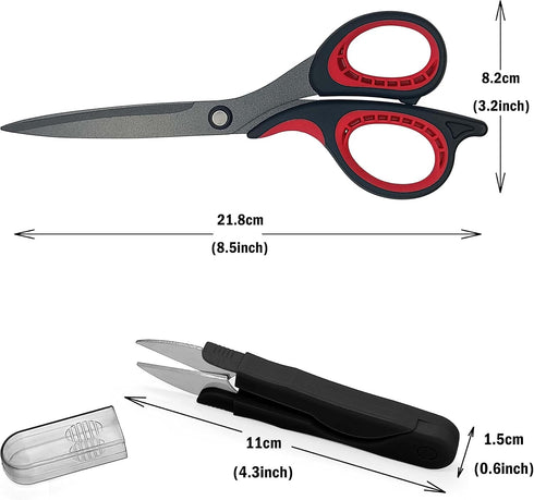 Scissors for office SNOWSULL Stainless Steel scissors all purpose 8.5" sewing scissors teflon coated Yarn Thread Cutter Small scissors (Red)...