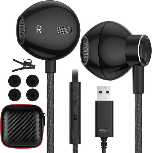 ACAGET USB Headset, Wired USB Earbuds for PC HiFi Stereo in-Ear Wired Game Headphones with Microphone Computer Earphones with Audio Controls for P...