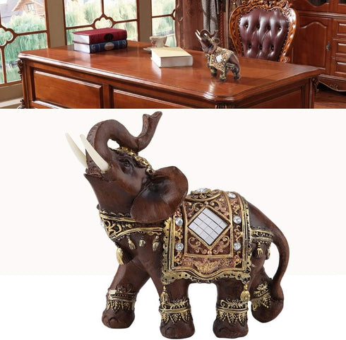Feng Shui Wood Grain Elegant Elephant Statue 5.5 (H) Thai Elephant with Trunk Facing Upwards Collectible Figurine Sculpture Decoration Statue Weal...