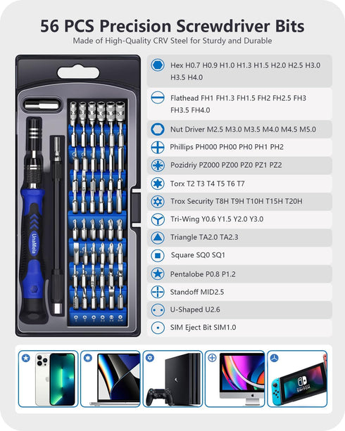UnaMela Electronics Precision Screwdriver Set: 61 in 1 Small Magnetic Repair Tool Kit Mini Screw Driver with Case for Computer, Laptop, PC, Camera...
