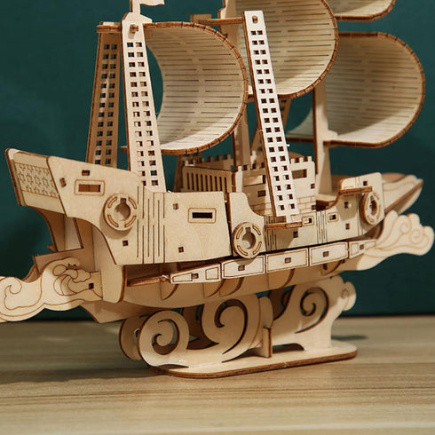 3D Wooden Sailboat Puzzle for Adults Wood Block Puzzle-Model Building Kit-Gift for Birthday/Father's Day...