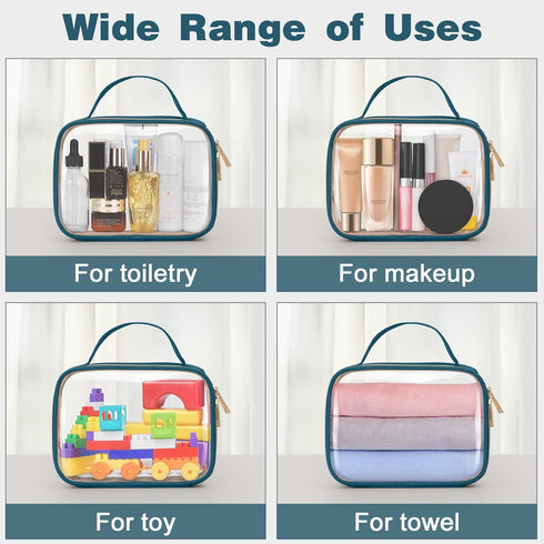 Wedama TSA Approved Toiletry Bag, 4 Pack Clear Makeup Bags with Handles, Quart Size Clear Toiletry Bags, PVC Cosmetic Bags for Women and Men, Carr...