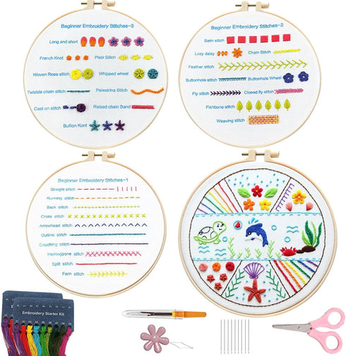 YSMNAIL Embroidery Kit for Beginners (4 Sets), Adjustable Bamboo Hoops, Floral Patterns, DIY Starter Kit for Adults, Hand Craft Art Craft Kit......