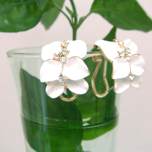 Navachi 18k Gold Plated White Crystal Multicolor Enamel Clip-on Stud Earrings And Neckalce Pendant Jewelry set...