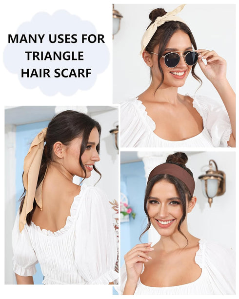 AWAYTR 3Pcs Floral Hair Bandanas Chiffon Head Kerchief for Women Girls Boho Hair Scarf Headband Bandana Daisy Lace Head Scarf (Solid Color - Beige...