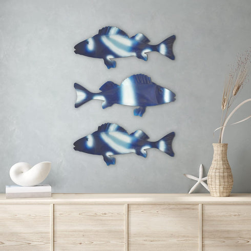 Americanflat Three Metal Fish Wall Décor Set - 3x9.5 Fish as Outdoor Metal Wall Art Decorations - Modern Style Wall Hanging Décor for Patio, Garde...