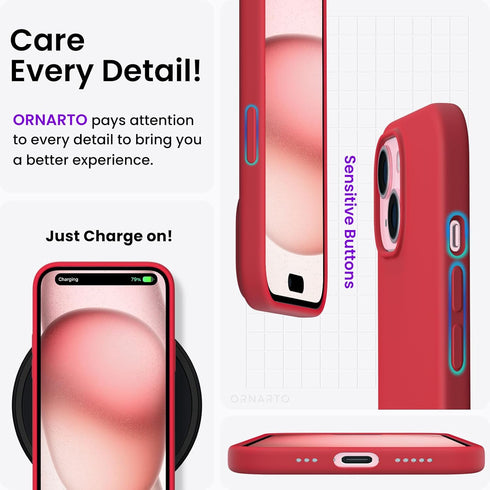 ORNARTO Compatible with iPhone 15 Case 6.1, Slim Liquid Silicone 3 Layers Full Covered Soft Gel Rubber Phone Case, Anti-Scratch Shockproof Protect...