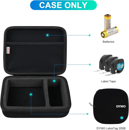 BOVKE Travel Case for DYMO LetraTag 200B Bluetooth Label Maker, DYMO LetraTag Wireless Compact Label Printer Holder with Extra Space for Letratag ...