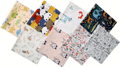 Precut Fabrics for Quilting no Repeat Design Printed Forest Animals Cotton Fabric for Patchwork Squares Bundles for Craft DIY /8pcs 20" x 20"...