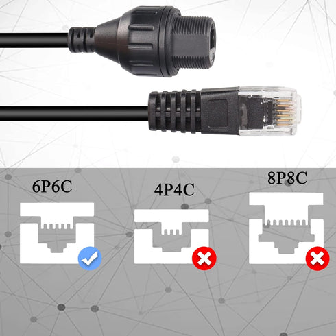 QIANRENON RJ11/RJ12 6P6C Panel Mount Waterproof Connector CAT3 RJ12 Male to Female Outdoor Telephone Line Socket,IP67 Waterproof,for Telephone Com...