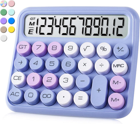 Mechanical Switch Calculator,Purple Calculator Cute 12 Digit Large LCD Display and Buttons,Calculator with Large LCD Display Great for Everyday Li...