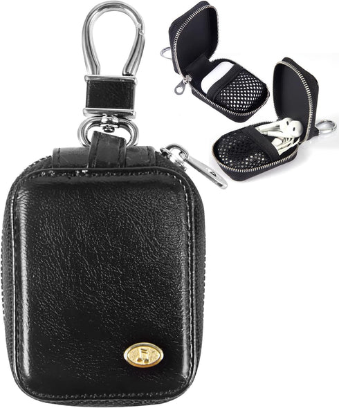 MRPLUM Earbud Carrying Case Small PU Leather Hard Portable Earphone Case Protective Storage Pouch Bag with Mesh Pocket & Keychain for Wireless Hea...