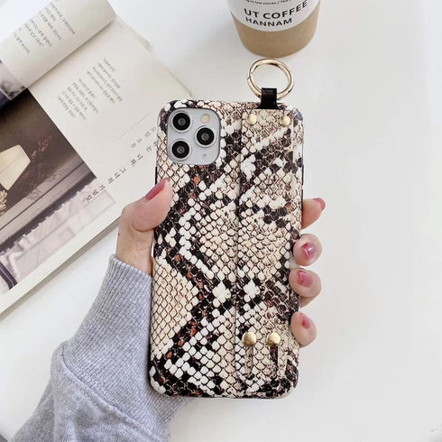 siduater Hand Strap Case for 6.7" iPhone 15 Pro MAX with Kickstand, Wrist Band Strap Snake Pattern Textured Soft Shockproof Cover, Adjustable Hand...