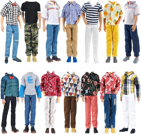 E-TING 6-Item Fantastic Pack = 3 Sets Fashion Casual Wear Clothes Outfit + 3 Pairs Shoes for 12 Inch boy Doll Clothes Random Style...