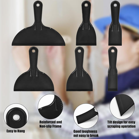 6 Pieces Plastic Putty Knife Set 1.5"/ 2" / 3" / 4"/ 6"/ 8" Flexible Scraper Tool Plastic Spatula Paint Scrapers, for Spackling, Patching, and Pai...
