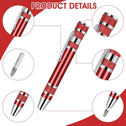 4 Pieces Pen Screwdriver, 8 In 1 Multitool Pocket Screwdriver Mini Screwdriver Set Handy Tool Magnetic Portable Screwdriver Crossing Flathead Scre...