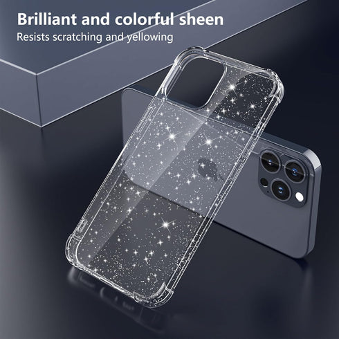 KSWOUS for iPhone 15 Pro Max Case Glitter with 2 Pack Screen Protector + 2 Pack Camera Lens Protector, Clear Glittering Cute Phone Case Shockproof...