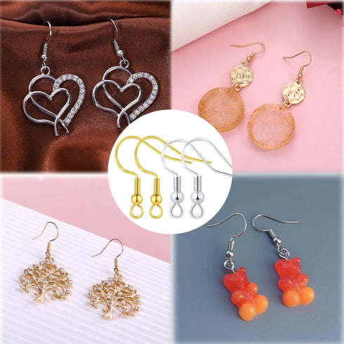 Hypoallergenic Earring Hooks,300 PCS Earring Making Kit, Silver Earring Hooks for Jewelry Making(100 Earring Fish Hooks,100 Earring Backs Rubber,1...