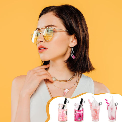 Hicarer 48 Pieces Resin Ice Cream Cup Charms Pendants Colorful Glass Fruit Drink Cup Bottle Charms Fruit Tea Mini Bottle Charm Pendants for DIY Ke...