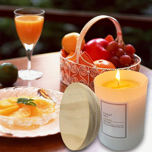 Soy Scented Candles, Natural Organic Candles for Home Scented with Thick Frosted Glass and Wood Lid, 12 Oz/50 Hour Long-Lasting, Highly Scented Ca...