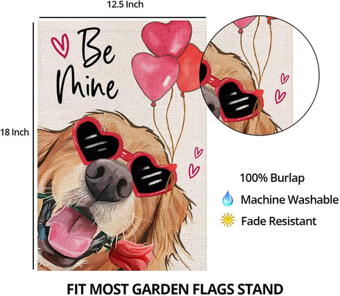 Valentines Day Dog Be Mine Garden Flag 12x18 Double Sided,Golden Retriever with Balloons Small Yard Flag,Seasonal Outdoor Decor for Anniversary We...