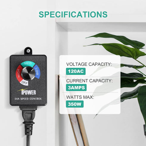 iPower Variable Fan Speed Controller Adjuster Cordless for Duct Inline Exhaust Vent Blower, HVAC, 350W, 1 Pack...