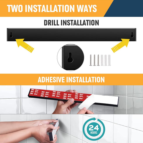 Magnetic Knife Holder for Wall, Enkrio 16 Inch Black Stainless Steel Knife Magnetic Strip No Drilling, Kitchen Magnet Knife Holder Strip Knife Rac...