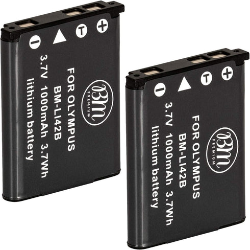 BM Premium 2-Pack of LI-42B Batteries for Olympus Stylus 1040, 1050W, 1060, 1070, 1200, 7000, 7010, 7020, 7030, 7040, Tough 3000, TG-310, TG-320, ...
