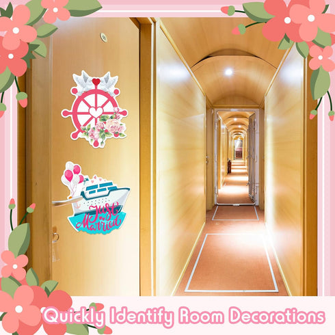 4 Pcs Wedding Cruise Door Decorations Just Married Cruise Magnets Magnetic Wedding Honeymoon Cruise Door Stickers Anchor Life Preserver Magnet Car...