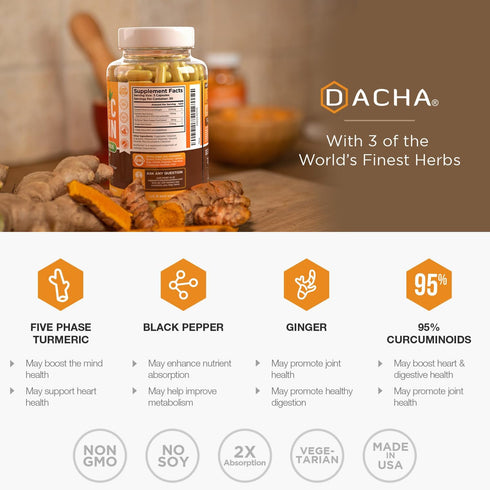 DACHA Tumeric Curcumin Supplement - 2250mg Joint Support Supplements Turmeric with Black Pepper Ginger 95% Curcuminoids Capsules...
