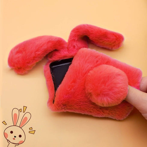 Omorro for iPhone 11 Case Plush Rabbit Case for Women Girls Soft Warm Fluffy Furry Bunny Ear Fur Phone Case Protective Cover with Bling Crystal Rh...