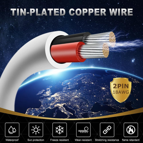 16 Gauge 2 Conductor Electrical Wire, 16.4FT White Stranded Low Voltage 16/2 Cable PVC Case, 16 AWG Tinned Copper 2 Wire Cable Extension Power Cab...
