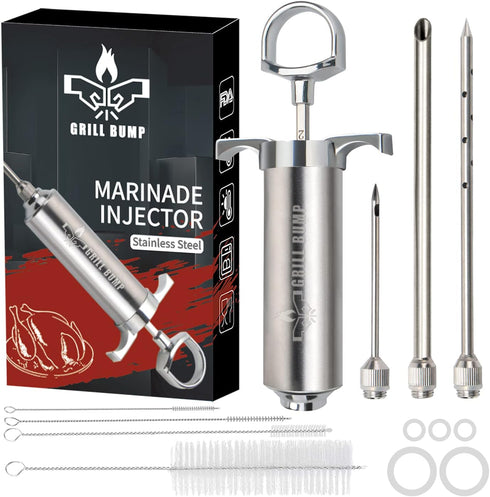 Meat Injector Syringe Kit with 3 Professional Marinade Injector Needles for BBQ Grill Smoker, Turkey and Brisket; 2-oz Large Capacity, Including P...
