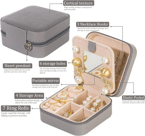 KElofoN Travel jewelry case Travel jewelry box Travel Jewelry Organizer Small Jewelry Organizer Box for Girls Women with Mirror(Grey)...