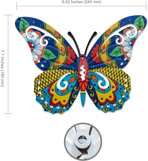 Scwhousi Metal Butterfly Mexican Pottery Outdoor Decor,Talavera Garden Decor,Butterfly Wall Art Set of 3,Butterfly Wall Sculpture Hanging Decorati...