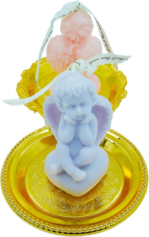 2 Angel Soy Wax Candle 2 Golden Candlestick Tray,Cute Decorative Candles,Scented Candles for Women;Home Decoration;Spa;Relaxation,Aesthetic Candle...