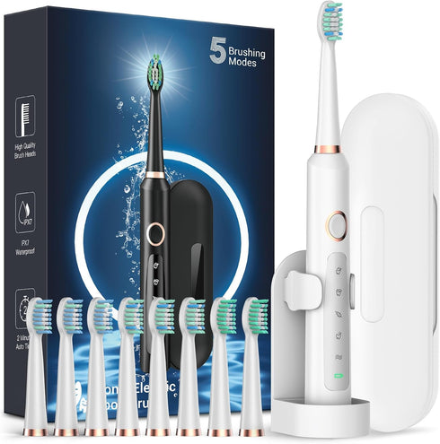 Rtauys M5 Sonic Electric Toothbrush for Adults - Rechargeable Electric Toothbrushes with 8 Brush Heads & Travel Case,Power Electric Toothbrush wit...