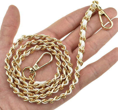 HAHIYO Mini Purse Chain Strap Slim Wide 8mm for LV Length 31.5 inches Extra Thick 4.5mm White Leather Gold Hardware for Shoulder Cross Body Sling ...