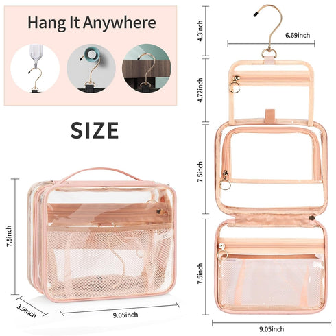 CUBETASTIC Hanging Travel Toiletry Bag for Women, Clear Makeup Bags Portable Transparent Cosmetic Case Small Skincare Pouch Waterproof Travel Bag ...