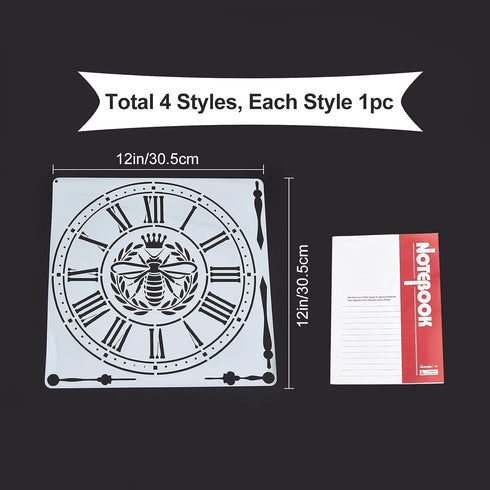 GORGECRAFT 4 Sets 12x12 inch Schoolhouse Clock Face Stencil Reusable DIY Farmhouse Home Decor Artists Gift for Craft Painting on Wood Canvas Paper...