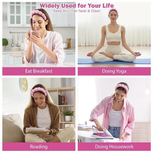 Spa Headband for Washing Face, Sponge Makeup Headband Bubble Skincare Headbands, Terry Cloth Headbands Non-slip Facial Headband for Girls Women...