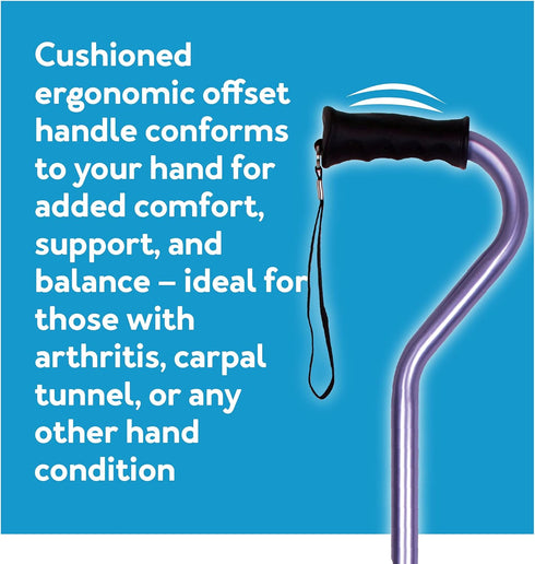 Carex Health Brands Ergo Offset Cane with Soft Cushioned Handle - Adjustable Walking Cane, Blue, 29-38 Inch (Pack of 1)...